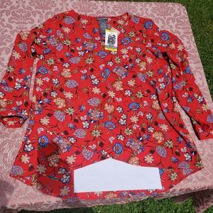 Chelsea & Theodore Red Floral Blouse